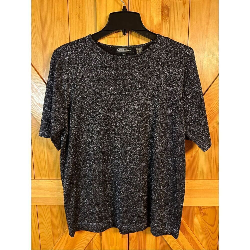Jeanne Pierre Womens Shirt Size M Medium Black Sparkly Metallic (4028)